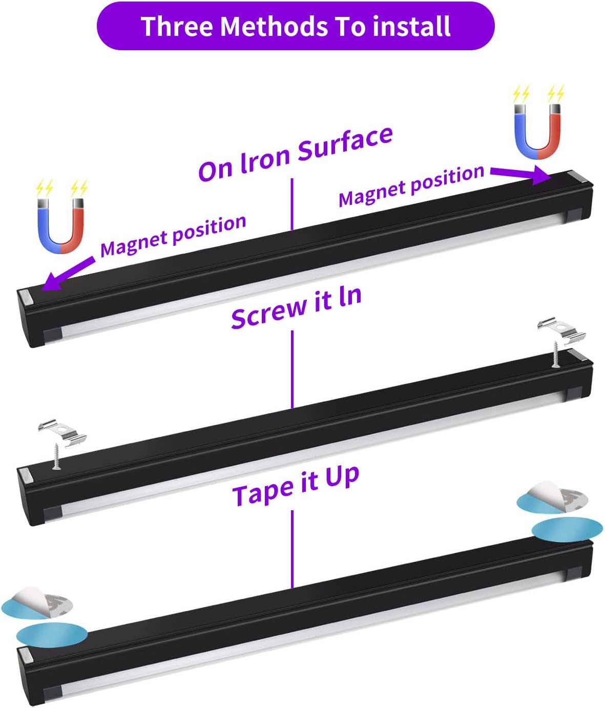 Black Light Bar 10W 1ft LED Blacklight for Fluorescent Tapestry Poster Body Paint Glow Party UV Strip Lights for Cabinet and Display Magnetic (2 Pack)