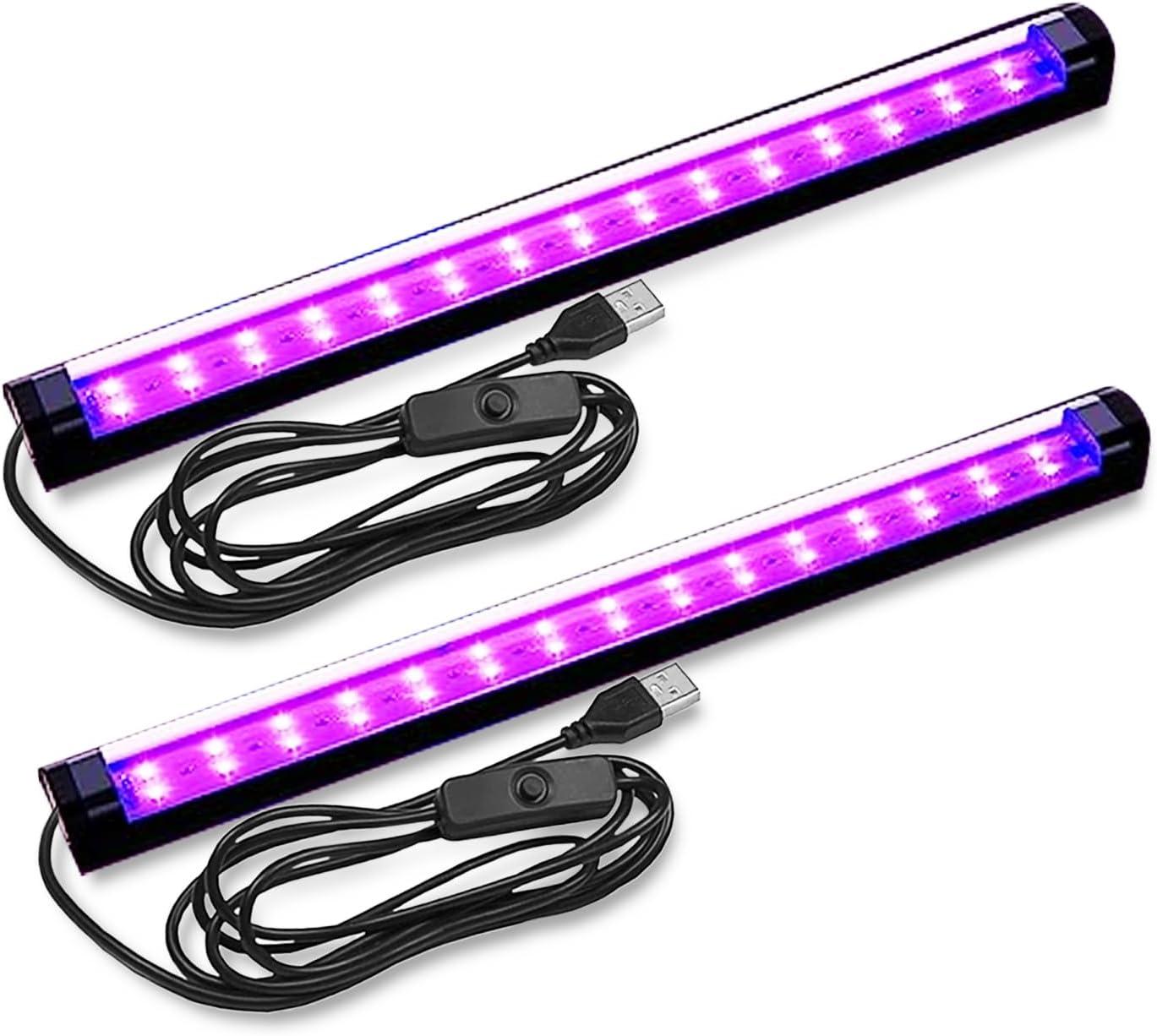 Black Light Bar 10W 1ft LED Blacklight for Fluorescent Tapestry Poster Body Paint Glow Party UV Strip Lights for Cabinet and Display Magnetic (2 Pack)