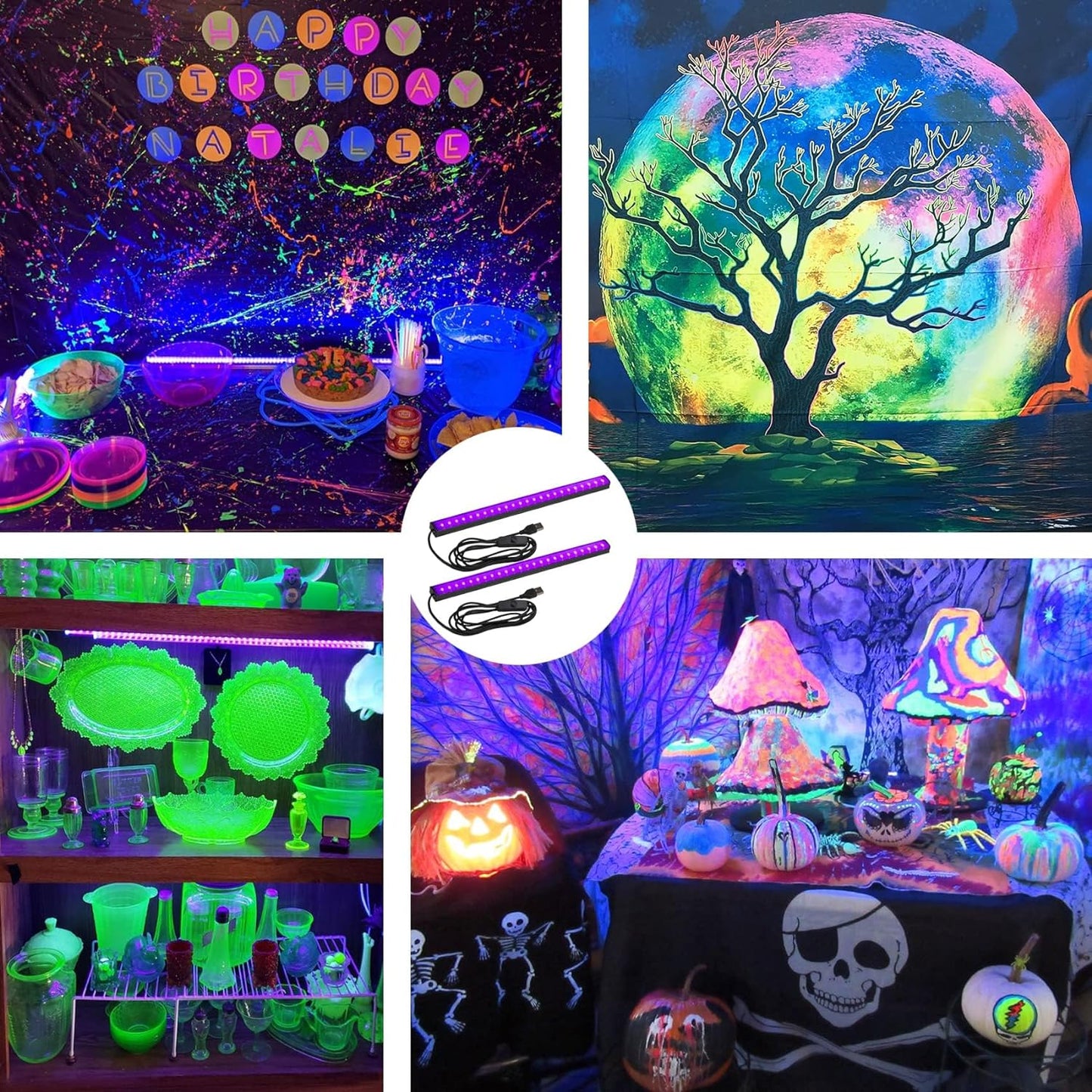 Black Light Bar 10W 1ft LED Blacklight for Fluorescent Tapestry Poster Body Paint Glow Party UV Strip Lights for Cabinet and Display Magnetic (2 Pack)